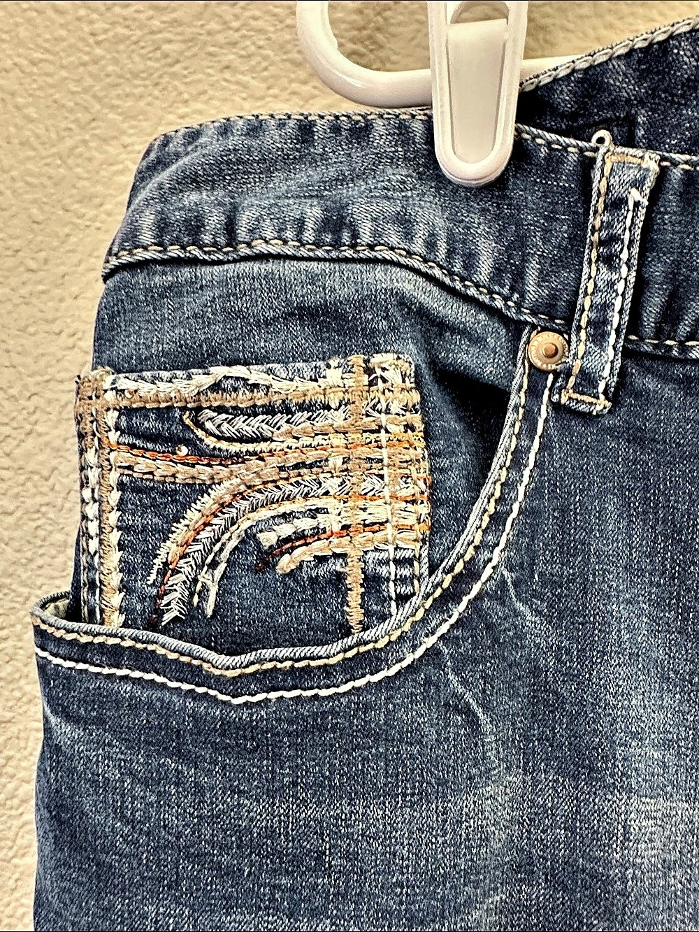 Women Blue Jeans size 20 Rhythm in Blues Strech Jeans Embroidered 5 Pockets - Picture 10 of 13